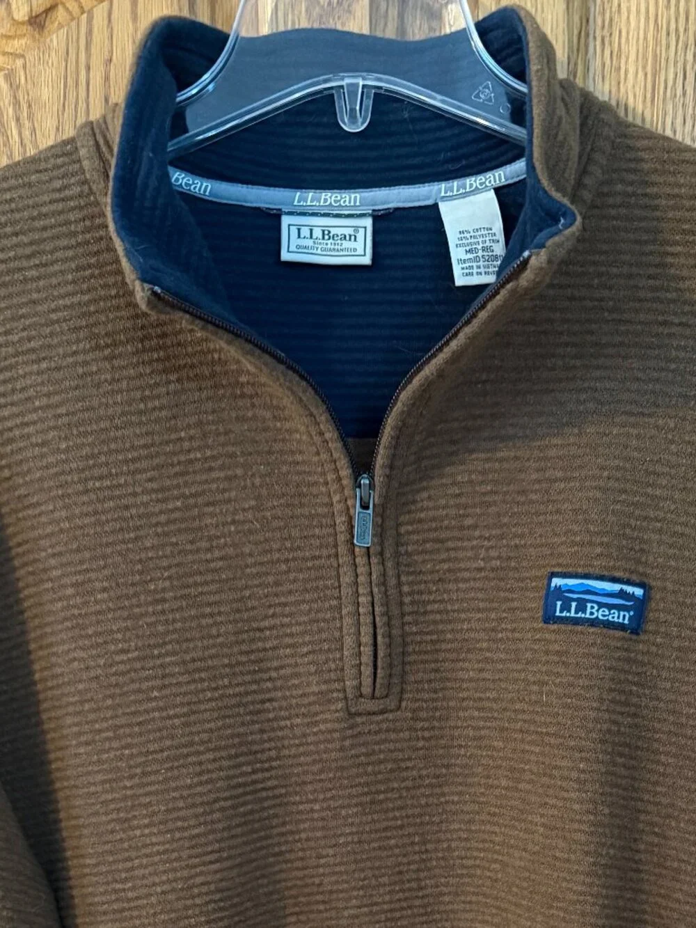 L.L. Bean Lakewashed 1/4 Zip Pullover Textured Logo Outdoor Mocha Brown - Medium